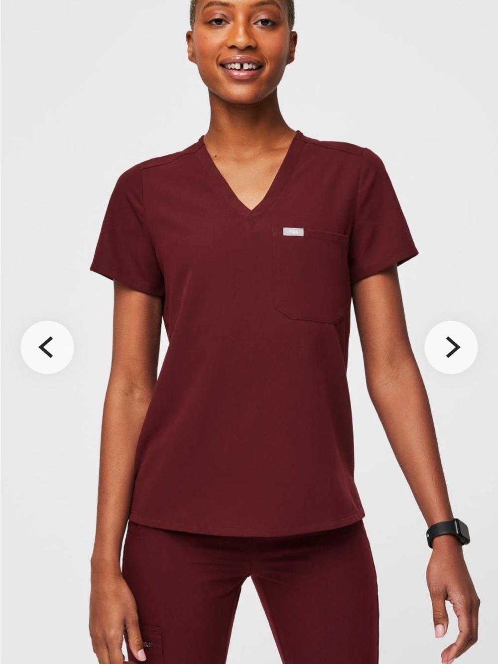 Figs Women's V-Neck Scrub Top in Burgundy